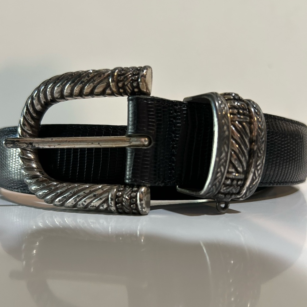 Brighton Black Belt with Ornate Silver-Tone Buckle